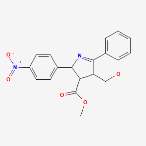 molecular formula C19H16N2O5 B12796458 Methyl 2-(4-(hydroxy(oxido)amino)phenyl)-2,3,3a,4-tetrahydrochromeno(4,3-b)pyrrole-3-carboxylate CAS No. 67133-33-9
