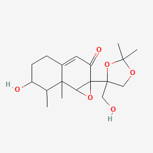 molecular formula C18H26O6 B12796475 Naphth(1,2-b)oxiren-2(1aH)-one, 4,5,6,7,7a,7b-hexahydro-6-hydroxy-1a-(4-(hydroxymethyl)-2,2-dimethyl-1,3-dioxolan-4-yl)-7,7a-dimethyl- CAS No. 85431-64-7