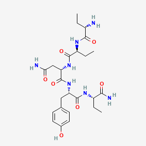 molecular formula C25H39N7O7 B12796598 Butanamide, L-2-aminobutanoyl-L-2-aminobutanoyl-L-asparaginyl-L-tyrosyl-L-2-amino- CAS No. 123951-96-2