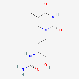 molecular formula C10H16N4O4 B12796615 Urea, (3-(3,4-dihydro-5-methyl-2,4-dioxo-1(2H)-pyrimidinyl)-1-(hydroxymethyl)propyl)-, (R)- CAS No. 131652-63-6