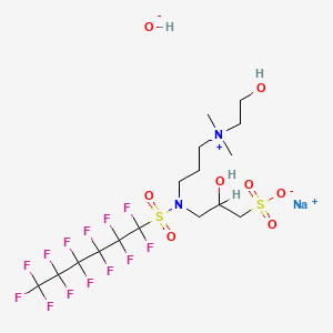 molecular formula C16H24F13N2NaO8S2 B12796671 Sodio(2-hydroxyethyl)(3-((2-hydroxy-3-sulphonatopropyl)((tridecafluorohexyl)sulphonyl)amino)propyl)dimethylammonium hydroxide CAS No. 81190-38-7