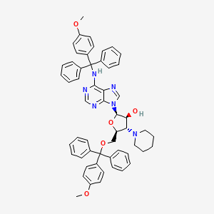 molecular formula C55H54N6O5 B12796722 3'-Piperidino-5',N6-bis(4-methoxytrityl)-3'-deoxyadenosine CAS No. 134963-36-3