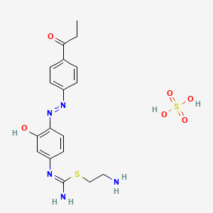 molecular formula C18H23N5O6S2 B12796758 Pseudourea, 2-thio-1-(4-propionyl(phenylazo)-3-hydroxyphenyl)-2-(2-aminoethyl)-, sulfate CAS No. 63679-96-9