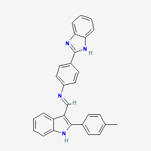 molecular formula C29H22N4 B12796780 4-(1H-Benzimidazol-2-yl)-N-((2-(4-methylphenyl)-1H-indol-3-yl)methylene)benzenamine CAS No. 92574-29-3
