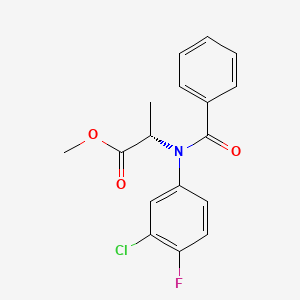molecular formula C17H15ClFNO3 B12796888 L-Alanine, N-benzoyl-N-(3-chloro-4-fluorophenyl)-, methyl ester CAS No. 57973-66-7