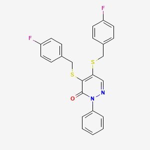 molecular formula C24H18F2N2OS2 B12796971 4,5-Bis((4-fluorobenzyl)thio)-2-phenyl-3(2H)-pyridazinone CAS No. 5273-37-0