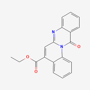 molecular formula C19H14N2O3 B12796989 12H-Quino(2,1-b)quinazoline-5-carboxylic acid, 12-oxo-, ethyl ester CAS No. 137522-64-6