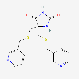 molecular formula C17H18N4O2S2 B12797172 5,5-Bis(((3-pyridylmethyl)thio)methyl)-2,4-imidazolidinedione CAS No. 142979-88-2