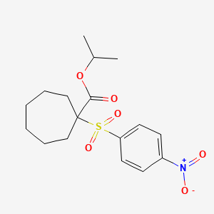 molecular formula C17H23NO6S B12797200 Cycloheptanecarboxylic acid, 1-((4-nitrophenyl)sulfonyl)-, 1-methylethyl ester CAS No. 160790-05-6