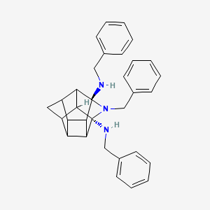 molecular formula C32H33N3 B12797208 2,6,3,5-Ethanediylidenepentaleno(1,6-bc)pyrrole-2,6a(1H,2aH)-diamine, hexahydro-N,N',1-tris(phenylmethyl)- CAS No. 174078-12-7