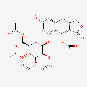 molecular formula C29H30O15 B12797228 Naphtho(2,3-c)furan-1(3H)-one, 9-(acetyloxy)-6-methoxy-8-((2,3,4,6-tetra-O-acetyl-beta-D-glucopyranosyl)oxy)- CAS No. 86160-72-7