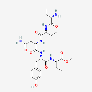 molecular formula C26H40N6O8 B12797333 Butanoic acid, L-2-aminobutanoyl-L-2-aminobutanoyl-L-asparaginyl-L-tyrosyl-L-2-amino-, methyl ester CAS No. 123951-94-0