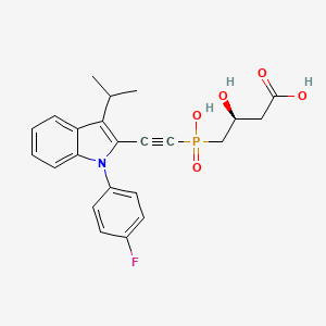 molecular formula C23H23FNO5P B12797372 Butanoic acid, 4-(((1-(4-fluorophenyl)-3-(1-methylethyl)-1H-indol-2-yl)ethynyl)hydroxyphosphinyl)-3-hydroxy-, (3S)- CAS No. 119901-68-7