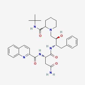 molecular formula C34H44N6O5 B12797464 Butanediamide, N1-((1S,2R)-3-((2S)-2-(((1,1-dimethylethyl)amino)carbonyl)-1-piperidinyl)-2-hydroxy-1-(phenylmethyl)propyl)-2-((2-quinolinylcarbonyl)amino)-, (2S)- CAS No. 127749-99-9