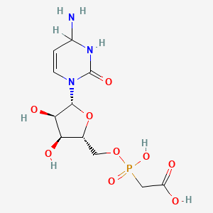 molecular formula C11H18N3O9P B12797541 ((5-(4-Amino-2-oxo-3,4-dihydro-2H-pyrimidin-1-yl)-3,4-dihydroxytetrahydro-furan-2-ylmethoxy)-hydroxy-phosphoryl}acetic acid CAS No. 117627-17-5