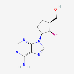 molecular formula C11H14FN5O B12797640 Cyclopentanemethanol, 3-(6-amino-9H-purin-9-yl)-2-fluoro-, (1alpha,2alpha,3alpha)- CAS No. 129746-12-9