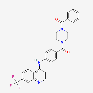 molecular formula C28H23F3N4O2 B12797753 Piperazine, 1-benzoyl-4-(4-((7-(trifluoromethyl)-4-quinolinyl)amino)benzoyl)- CAS No. 130292-75-0