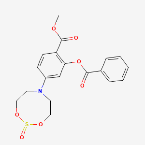 molecular formula C19H19NO7S B12798086 Methyl 2-(benzoyloxy)-4-(2-oxido-1,3,2,6-dioxathiazocan-6-yl)benzoate CAS No. 6958-81-2