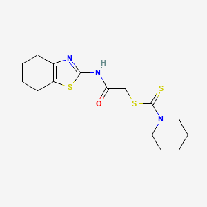 molecular formula C15H21N3OS3 B12798098 1-Piperidinecarbodithioic acid, 2-oxo-2-((4,5,6,7-tetrahydro-2-benzothiazolyl)amino)ethyl ester CAS No. 126830-80-6