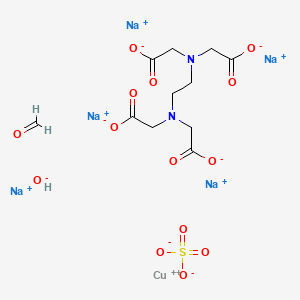 molecular formula C11H15CuN2Na5O14S B12798131 copper;pentasodium;2-[2-[bis(carboxylatomethyl)amino]ethyl-(carboxylatomethyl)amino]acetate;formaldehyde;hydroxide;sulfate CAS No. 87731-78-0