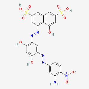 molecular formula C22H16N6O11S2 B12798208 2,7-Naphthalenedisulfonic acid, 4-((5-((3-amino-4-nitrophenyl)azo)-2,4-dihydroxyphenyl)azo)-5-hydroxy- CAS No. 78265-87-9
