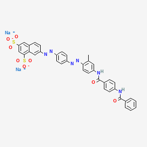 molecular formula C37H26N6Na2O8S2 B12798341 1,3-Naphthalenedisulfonic acid, 7-((4-((4-((4-(benzoylamino)benzoyl)amino)-2-methylphenyl)azo)phenyl)azo)-, disodium salt CAS No. 79770-26-6