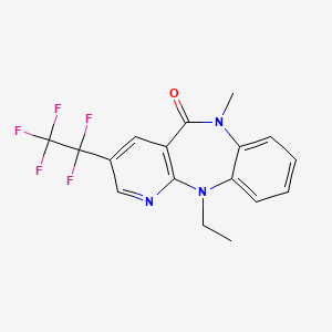 molecular formula C17H14F5N3O B12798384 N11-Ethyl-N6-methyl-3-pentafluoroethyl-6,11-dihydro-5H-pyrido(2,3-b)(1,5)benzodiazepin-5-one CAS No. 133626-89-8
