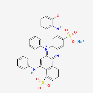 molecular formula C35H25N4NaO7S2 B12798507 Sodium 5-anilino-9-(2-methoxyanilino)-7-phenylbenzo[a]phenazin-7-ium-4,10-disulfonate CAS No. 72968-77-5