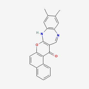 molecular formula C22H16N2O2 B12798608 10,11-Dimethylbenzo(5,6)chromeno(2,3-b)(1,5)benzodiazepin-15(8H)-one CAS No. 81684-72-2