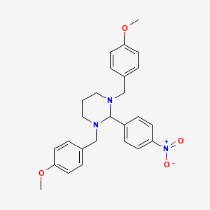 molecular formula C26H29N3O4 B12798630 1,3-Bis[(4-methoxyphenyl)methyl]-2-(4-nitrophenyl)-1,3-diazinane CAS No. 6968-78-1