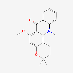 molecular formula C20H21NO3 B12798669 7H-Pyrano(2,3-c)acridin-7-one, 1,2,3,12-tetrahydro-6-methoxy-3,3,12-trimethyl- CAS No. 13161-80-3