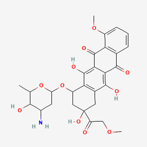 molecular formula C28H31NO11 B12798675 3,5,12-Trihydroxy-10-methoxy-3-(methoxyacetyl)-6,11-dioxo-1,2,3,4,6,11-hexahydro-1-naphthacenyl 3-amino-2,3,6-trideoxyhexopyranoside CAS No. 66678-33-9