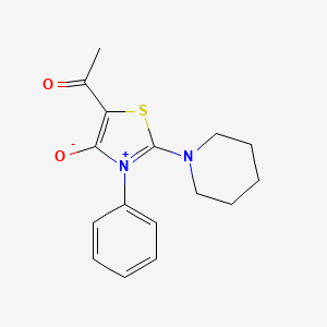 molecular formula C16H18N2O2S B12798696 4-Thiazolidinone, 5-acetyl-3-phenyl-2-piperidino-, meso-ionic didehydro deriv. CAS No. 29868-84-6