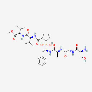 molecular formula C34H55N6O10P B12798854 L-Valine, N-(N-((2-(hydroxy(2-phenyl-1-((N-(N-L-seryl-L-alanyl)-L-alanyl)amino)ethyl)phosphinyl)cyclopentyl)carbonyl)-L-valyl)-, methyl ester CAS No. 126333-35-5