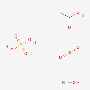 molecular formula C2H6O9PbSSi B12798944 Acetic acid;dioxosilane;lead(2+);oxygen(2-);sulfuric acid 
