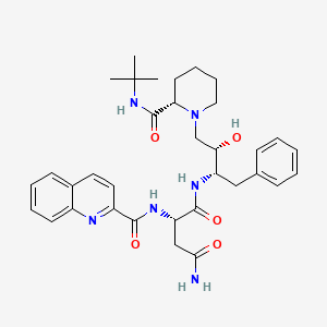 molecular formula C34H44N6O5 B12798951 Butanediamide, N1-(3-(2-(((1,1-dimethylethyl)amino)carbonyl)-1-piperidinyl)-2-hydroxy-1-(phenylmethyl)propyl)-2-((2-quinolinylcarbonyl)amino)-, (2S-(1(1R*(R*),2R*),2R*))- CAS No. 127852-92-0