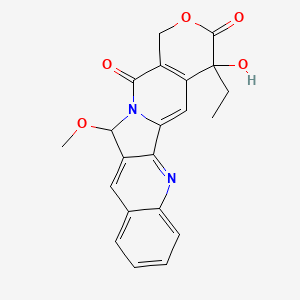molecular formula C21H18N2O5 B12798979 19-ethyl-19-hydroxy-12-methoxy-17-oxa-3,13-diazapentacyclo[11.8.0.02,11.04,9.015,20]henicosa-1(21),2,4,6,8,10,15(20)-heptaene-14,18-dione CAS No. 86688-38-2