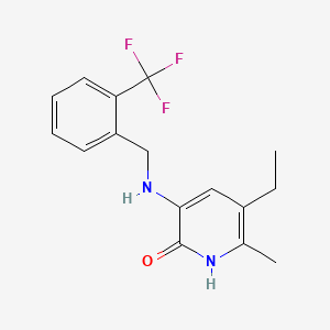 molecular formula C16H17F3N2O B12798980 2(1H)-Pyridinone, 5-ethyl-6-methyl-3-(((2-(trifluoromethyl)phenyl)methyl)amino)- CAS No. 145901-89-9