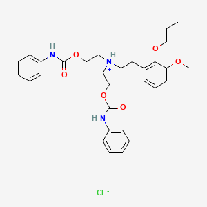 molecular formula C30H38ClN3O6 B12799156 Ethanol, 2,2'-(3-methoxy-2-propoxyphenethyl)iminodi-, dicarbanilate, hydrochloride CAS No. 27467-07-8