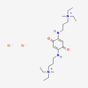 molecular formula C22H42Br2N4O2 B12799290 Ammonium, (p-benzoquinon-2,5-ylenebis(iminotrimethylene))bis(diethylmethyl-, dibromide CAS No. 2258-02-8