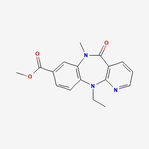 molecular formula C17H17N3O3 B12799299 N11-Ethyl-8-methoxycarbonyl-N6-methyl-6,11-dihydro-5H-pyrido(2,3-b)(1,5)benzodiazepin-5-one CAS No. 132687-01-5