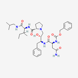 molecular formula C37H54N6O7 B12799446 L-Isoleucinamide, 1-((2R,3S)-3-(((2S)-4-amino-1,4-dioxo-2-(((phenylmethoxy)carbonyl)amino)butyl)amino)-2-hydroxy-4-phenylbutyl)-L-prolyl-N-(2-methylpropyl)- CAS No. 127749-93-3