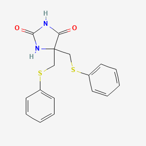 molecular formula C17H16N2O2S2 B12799572 5,5-Bis((phenylthio)methyl)-2,4-imidazolidinedione CAS No. 142979-95-1