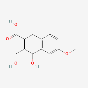 molecular formula C13H16O5 B12799586 4-Hydroxy-3-(hydroxymethyl)-6-methoxy-1,2,3,4-tetrahydro-2-naphthalenecarboxylic acid CAS No. 6332-61-2