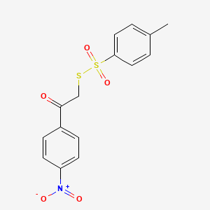 molecular formula C15H13NO5S2 B12799844 S-(2-(4-(Hydroxy(oxido)amino)phenyl)-2-oxoethyl) 4-methylbenzenesulfonothioate CAS No. 31377-99-8