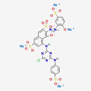 molecular formula C25H12ClCuN7Na4O14S4 B12799853 Cuprate(4-), (5-((4-chloro-6-((4-sulfophenyl)amino)-1,3,5-triazin-2-yl)amino)-4-(hydroxy-kappaO)-3-((2-(hydroxy-kappaO)-5-sulfophenyl)azo-kappaN1)-2,7-naphthalenedisulfonato(6-))-, tetrasodium CAS No. 75214-66-3