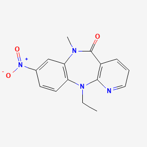 molecular formula C15H14N4O3 B12800249 N11-Ethyl-N6-methyl-8-nitro-6,11-dihydro-5H-pyrido(2,3-b)(1,5)benzodiazepin-5-one CAS No. 133626-75-2