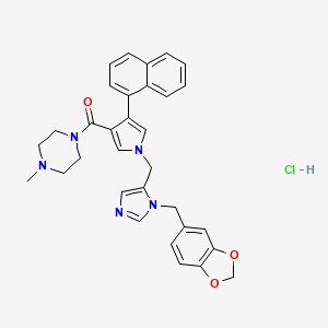 molecular formula C32H32ClN5O3 B12800260 [1-[[3-(1,3-benzodioxol-5-ylmethyl)imidazol-4-yl]methyl]-4-naphthalen-1-ylpyrrol-3-yl]-(4-methylpiperazin-1-yl)methanone;hydrochloride CAS No. 1049714-62-6