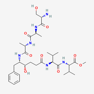 molecular formula C32H52N6O9 B12800271 L-Valine, N-(N-(4-hydroxy-1-oxo-6-phenyl-5-((N-(N-L-seryl-L-alanyl)-L-alanyl)amino)hexyl)-L-valyl)-, methyl ester, (S-(R*,R*))- CAS No. 126380-76-5