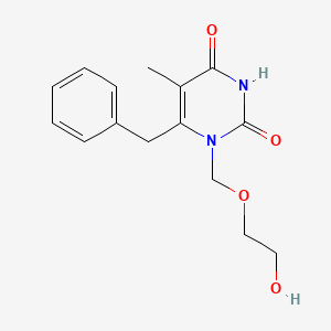 molecular formula C15H18N2O4 B12800385 2,4(1H,3H)-Pyrimidinedione, 1-((2-hydroxyethoxy)methyl)-5-methyl-6-(phenylmethyl)- CAS No. 131194-14-4